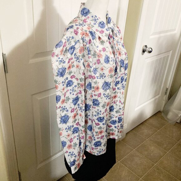 PETITE EXPRESS Vintage plus-size tie neck floral print blouse ~ XXL 2X sz 18 top - Picture 3 of 13